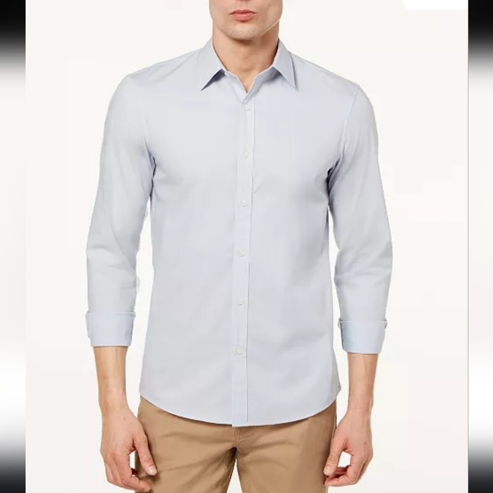 Michael Kors Men's Slim-fit Stretch White Button Front Shirt Sz 15.5 32/33M